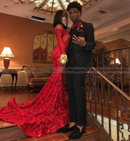 2020 off shoulder mermaid red prom dresses long sleeves sparkly sequin african formal party gowns vestidos de fiesta real ps, Black
2020 off shoulder mermaid red prom dresses long sleeves sparkly sequin african formal party gowns vestidos de fiesta real ps, Black
