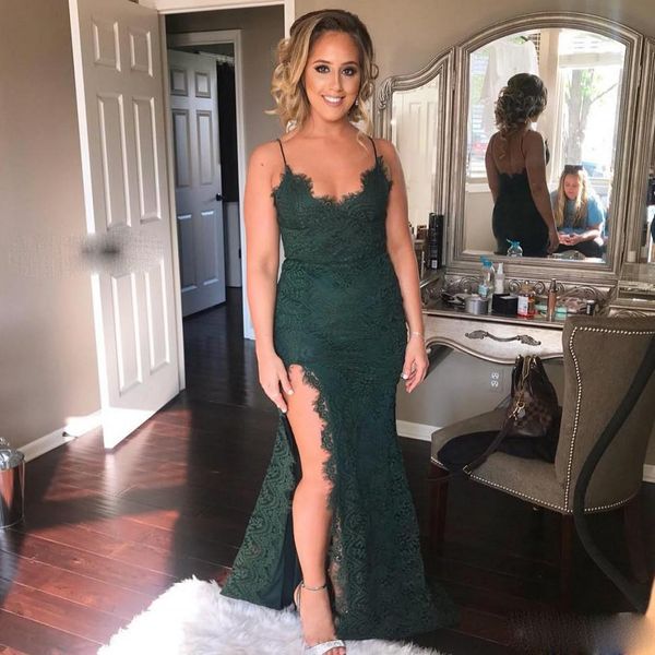 dark green mermaid evening dresses 2020 spaghetti straps full lace prom party gowns side split backless vestidos de feista, Black;red
dark green mermaid evening dresses 2020 spaghetti straps full lace prom party gowns side split backless vestidos de feista, Black;red