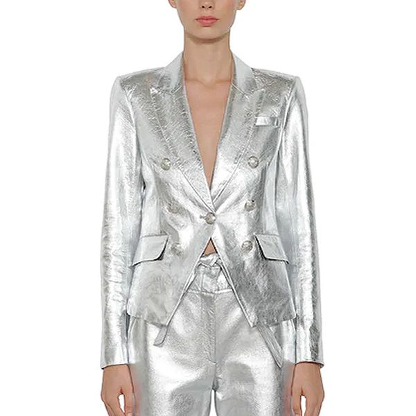 high street baroque fashion 2019 designer blazer jacket women's lion metal buttons faux silver leather blazer outer coat, White;black
high street baroque fashion 2019 designer blazer jacket women's lion metal buttons faux silver leather blazer outer coat, White;black
