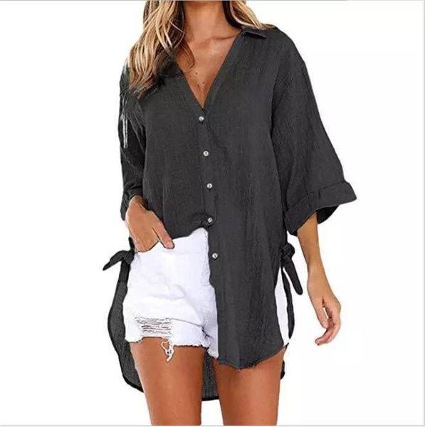 designer womens long sleeve shirt fashion irregular hem button v neck casual shirt ladies autumn, White
designer womens long sleeve shirt fashion irregular hem button v neck casual shirt ladies autumn, White