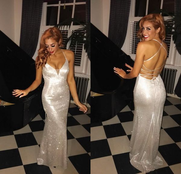 2019 silver mermaid prom dresses spaghetti glitters sequined backless floor length evening gowns plus size vestido de festa, Black
2019 silver mermaid prom dresses spaghetti glitters sequined backless floor length evening gowns plus size vestido de festa, Black