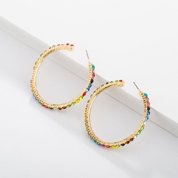Big circle earring with diamond, Silver
