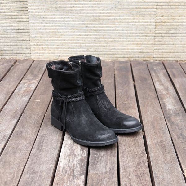 leather fringed boots leather women's short boots t191111, Black
