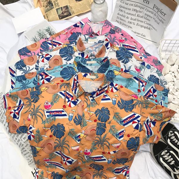 short sleeve hawaiian printing shirt summer casual beach blouse for couple, White;black
short sleeve hawaiian printing shirt summer casual beach blouse for couple, White;black