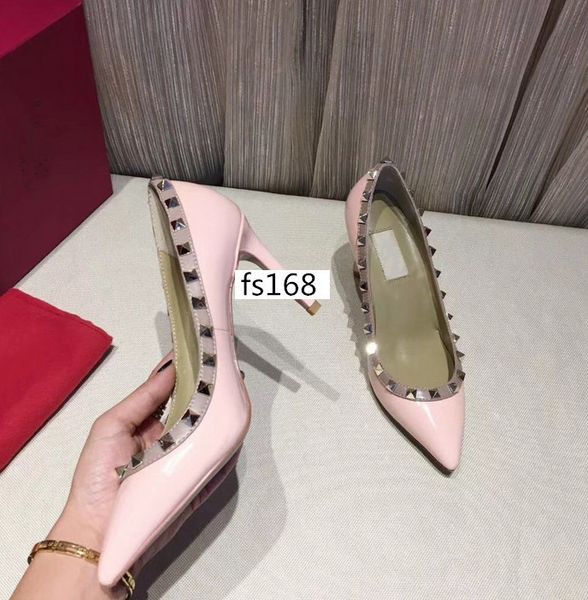 designer pointed studs high heels patent leather rivets sandals women shoes valentine high-heeled shoes 8.5cm with box, Black
designer pointed studs high heels patent leather rivets sandals women shoes valentine high-heeled shoes 8.5cm with box, Black