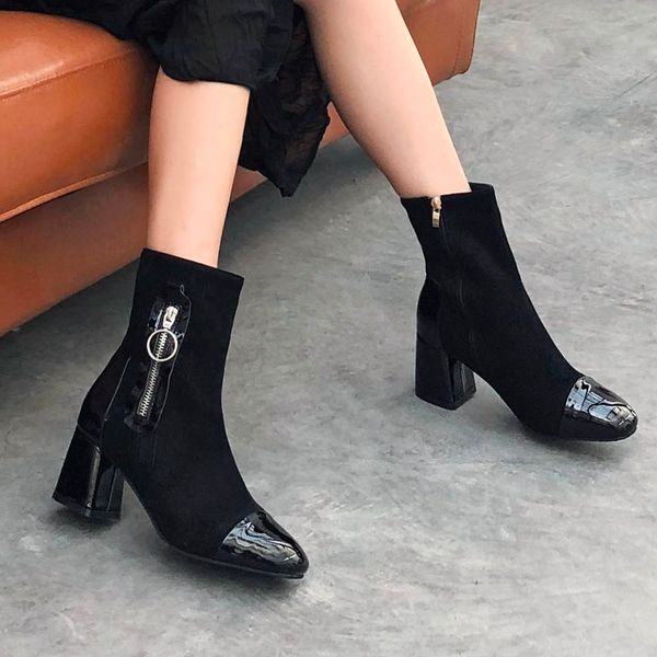 stretch knitting ankle boots women fashion square toe zipper short booties british style square heels elegant lady shoes, Black
stretch knitting ankle boots women fashion square toe zipper short booties british style square heels elegant lady shoes, Black