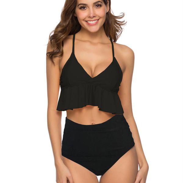 women plus size high waist bikini swimsuit swimwear 2019 ruffle solid dot print push up swim beach wear maillot biquini tankini, White;black
women plus size high waist bikini swimsuit swimwear 2019 ruffle solid dot print push up swim beach wear maillot biquini tankini, White;black