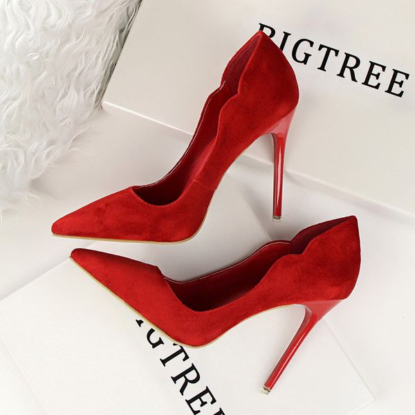 316810 korean edition simple sweet and beautiful shoes high heel slim heel high shallow suede ol pointed hollow single shoes, Black 
316810 korean edition simple sweet and beautiful shoes high heel slim heel high shallow suede ol pointed hollow single shoes, Black