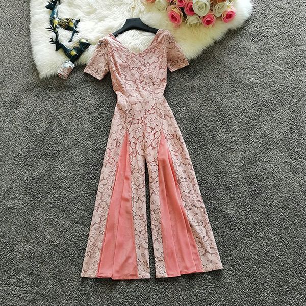 2020 summer new female v collar lace-up bow backless waist lace with chiffon jumpsuit women's wild wide leg trousers jumpsuits, Black;white
2020 summer new female v collar lace-up bow backless waist lace with chiffon jumpsuit women's wild wide leg trousers jumpsuits, Black;white