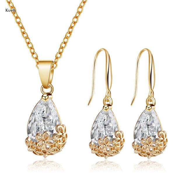 new gold jewelry sets carving flower water drop clear zircon pendant chain necklace hook earrings for women wedding jewelry, Silver
new gold jewelry sets carving flower water drop clear zircon pendant chain necklace hook earrings for women wedding jewelry, Silver