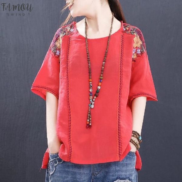 womens clothing blouse crew neck women plus size short sleeve vintage blouse ladies cotton embroidery casual, White
womens clothing blouse crew neck women plus size short sleeve vintage blouse ladies cotton embroidery casual, White