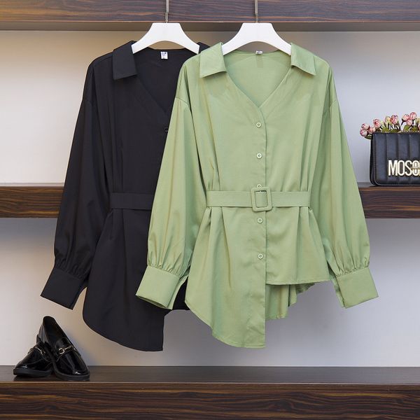 women's blouses & shirts fashion belt solid women v-neck long sleeve office ladies blouse business irregular hem and plus size, White
women's blouses & shirts fashion belt solid women v-neck long sleeve office ladies blouse business irregular hem and plus size, White
