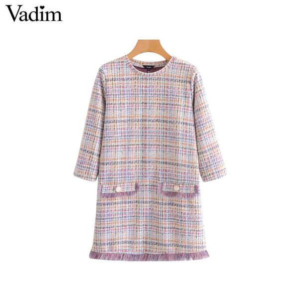 vadim women tweed plaid dress tassels vintage patchwork button pocket decorate three quarter sleeve casual vestidos mujer qa757, Black;gray
vadim women tweed plaid dress tassels vintage patchwork button pocket decorate three quarter sleeve casual vestidos mujer qa757, Black;gray