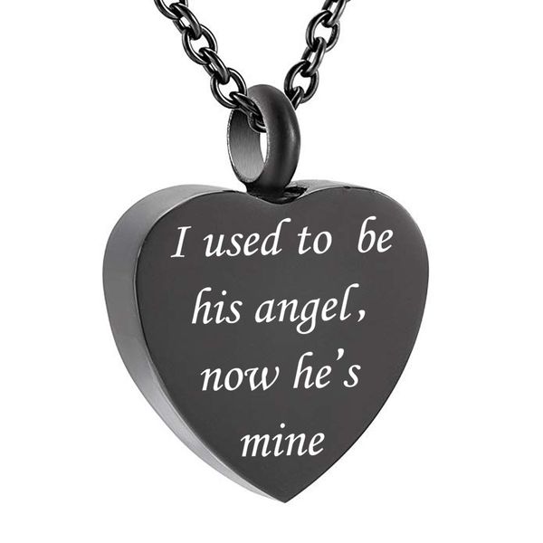 black heart memorial keepsake ashes urn pendant necklace,i used to be his angel now he's mine, Silver
black heart memorial keepsake ashes urn pendant necklace,i used to be his angel now he's mine, Silver