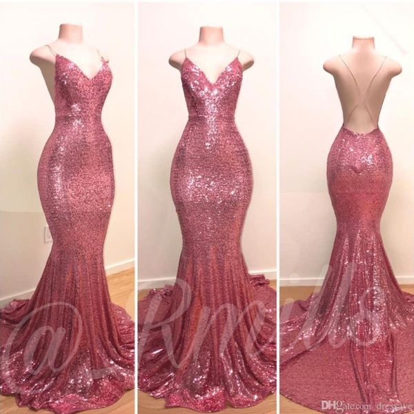 customize prom dresses long spaghetti straps rose pink sequin evening party gowns backless sweep train mermaid formal dress, Black
customize prom dresses long spaghetti straps rose pink sequin evening party gowns backless sweep train mermaid formal dress, Black