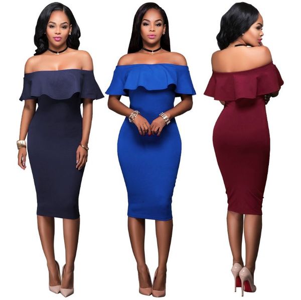 Dew Shoulder Bodycon Dresses Slim Fit Slash Neck Multi Colors Solid Summer Fashion Style European Wind Vestidos De Mujer
Dew Shoulder Bodycon Dresses Slim Fit Slash Neck Multi Colors Solid Summer Fashion Style European Wind Vestidos De Mujer