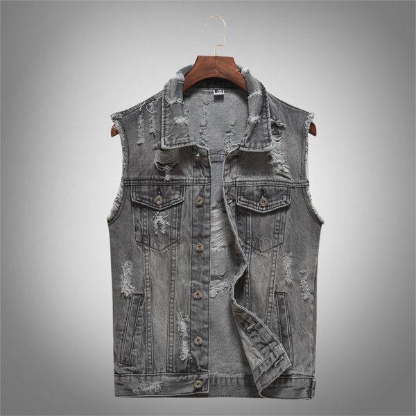 2019 men of autumn bull-puncher ma3 jia3 gray youth hole denim vest, Black;white
2019 men of autumn bull-puncher ma3 jia3 gray youth hole denim vest, Black;white