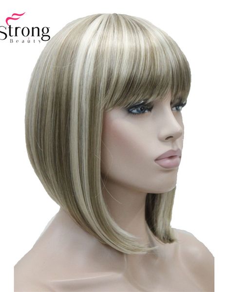 beauty short straight blonde highlighted bob with bangs synthetic wig black brown red women's wigs color choice
beauty short straight blonde highlighted bob with bangs synthetic wig black brown red women's wigs color choice