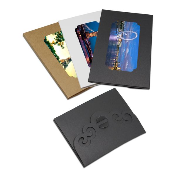dhl 300pcs/lot black / white / brown kraft paper envelope postcard boxes greeting p post card package bag with hollow design
dhl 300pcs/lot black / white / brown kraft paper envelope postcard boxes greeting p post card package bag with hollow design