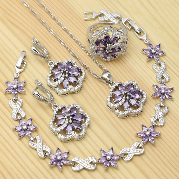925 silver jewelry sets for women purple cubic zirconia white crystal flower ring bracelet necklace pendant earrings set, Slivery;golden
925 silver jewelry sets for women purple cubic zirconia white crystal flower ring bracelet necklace pendant earrings set, Slivery;golden