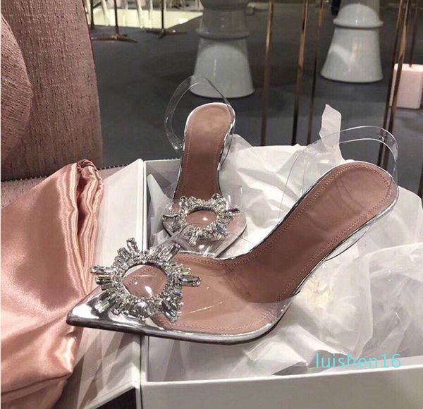 summer woman pointed toe jelly shoes rhinestone lady wedding party high heel sandals l16, Black