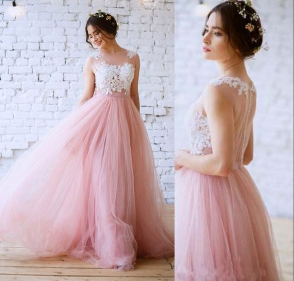 romantic dusty rose tulle wedding dresses bridal gowns bateau sheer neck cap short sleeves lace applique hollow back wedding gowns cheap, White
romantic dusty rose tulle wedding dresses bridal gowns bateau sheer neck cap short sleeves lace applique hollow back wedding gowns cheap, White