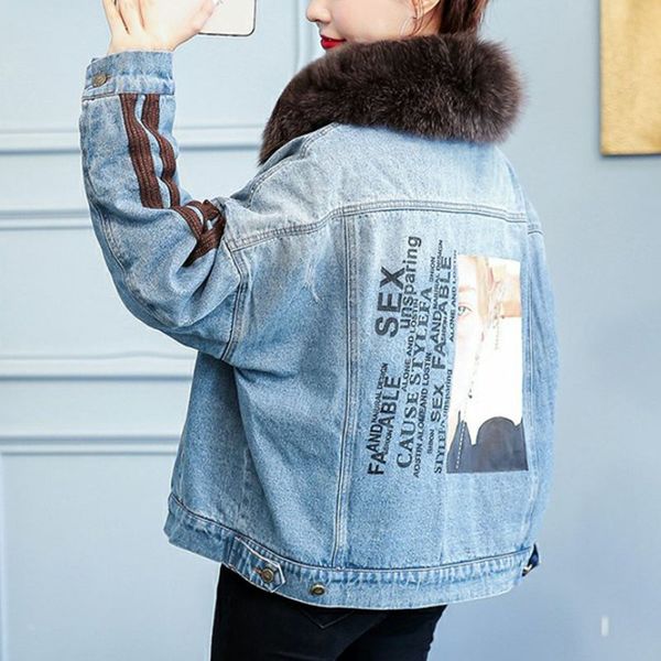 parkas plus velvet thick fashion women's denim coat jacket 2019 new loose large fur collar women's coat jacket overcoat ko362, Black
parkas plus velvet thick fashion women's denim coat jacket 2019 new loose large fur collar women's coat jacket overcoat ko362, Black