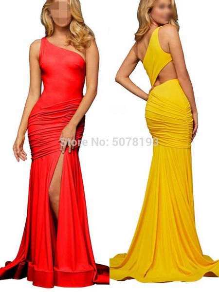 elegant one-shoulder open back sleeveless mermaid spandex long evening dress slit to the thigh ing, White;black
elegant one-shoulder open back sleeveless mermaid spandex long evening dress slit to the thigh ing, White;black