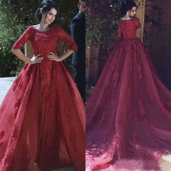 vintage half sleeve prom dresses with detachable train lace appliques formal evening gowns pageant dresses vestidos, Black
vintage half sleeve prom dresses with detachable train lace appliques formal evening gowns pageant dresses vestidos, Black