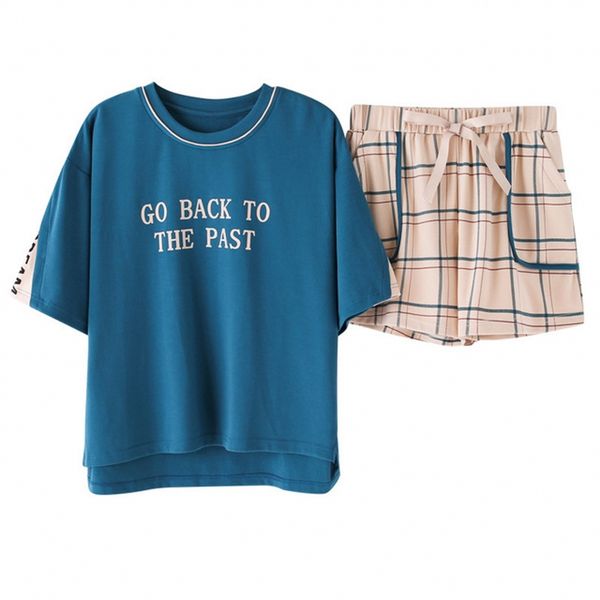 korean basic letters loose new summer pajamas women cotton pajama set short sleeve elastic waist sleepwear lounge pyjamas s93221, Blue;gray
korean basic letters loose new summer pajamas women cotton pajama set short sleeve elastic waist sleepwear lounge pyjamas s93221, Blue;gray