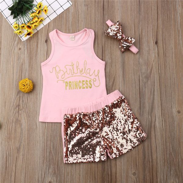 3pcs cute girls clothes set pink sleeveless vest girls gold shinning sequin shorts sets clothing kid princess outfits, White
3pcs cute girls clothes set pink sleeveless vest girls gold shinning sequin shorts sets clothing kid princess outfits, White