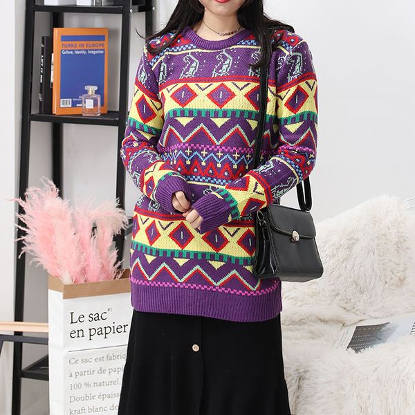 2019 winter women pattern knitted purple sweater o-neck long sleeves fashion knitted pullover loose sweater casual long, White;black
2019 winter women pattern knitted purple sweater o-neck long sleeves fashion knitted pullover loose sweater casual long, White;black