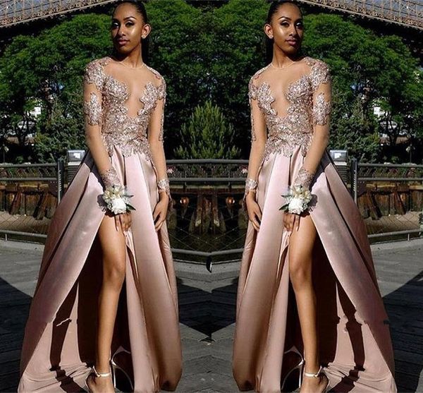 2019 illusion satin jewel neck bodices prom dresses long tulle lace applique ruched side split formal party evening gowns custom made, Black
2019 illusion satin jewel neck bodices prom dresses long tulle lace applique ruched side split formal party evening gowns custom made, Black