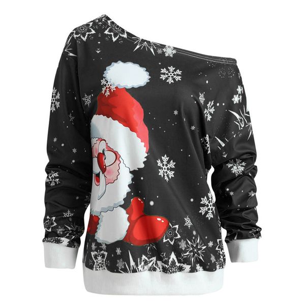 

winter fashion women merry christmas santa claus print skew collar sweatshirt -bangtan blouse sweatshirts female clothes, Black