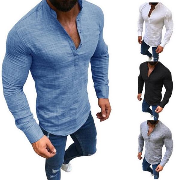 men's solid color shirt long sleeve stand collar half-open button slim casual men's street wear camisa masculina, White;black
men's solid color shirt long sleeve stand collar half-open button slim casual men's street wear camisa masculina, White;black