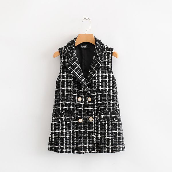 women vest autumn 2019 new fashion plaid woolen sleeveless outwear double breasted modern girl casual top, Black;white
women vest autumn 2019 new fashion plaid woolen sleeveless outwear double breasted modern girl casual top, Black;white