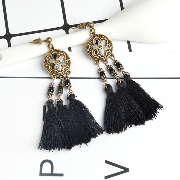 black tassel gold round printing earrings ethnic beads hanging drop earrings fashion statement vintage earring for women jewelry, Silver
black tassel gold round printing earrings ethnic beads hanging drop earrings fashion statement vintage earring for women jewelry, Silver