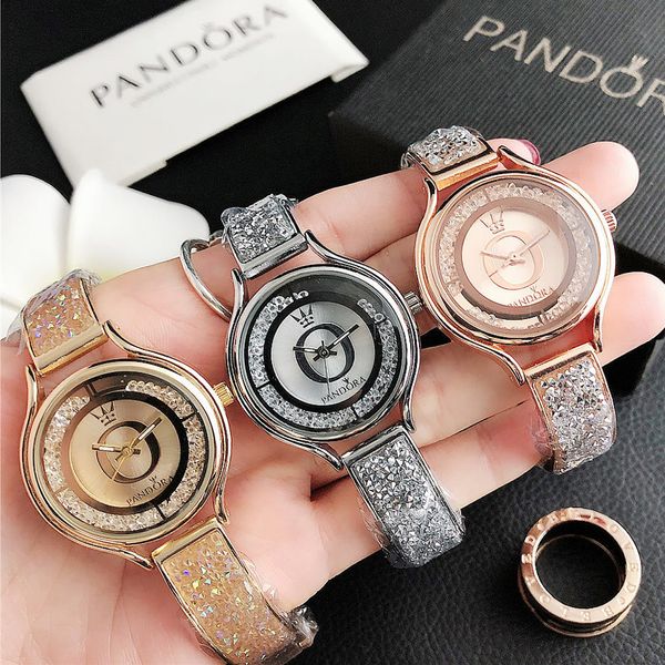 

мода pando марка часы женщины девушки большие буквы кристалл стиль металла стальной ленты кварцевые наручные часы p74, Slivery;brown