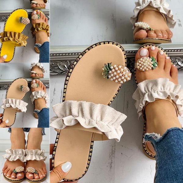 women fashion pineapple open toe ring sandals wild flat slippers summer beach platform sandalias de mujer verano 2020 a66, Black
women fashion pineapple open toe ring sandals wild flat slippers summer beach platform sandalias de mujer verano 2020 a66, Black
