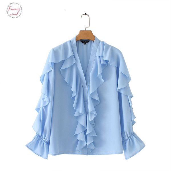 women sweet ruffled chiffon blouse v neck long sleeve cute female casual fashion blue shirt stylish blusas la855, White
women sweet ruffled chiffon blouse v neck long sleeve cute female casual fashion blue shirt stylish blusas la855, White