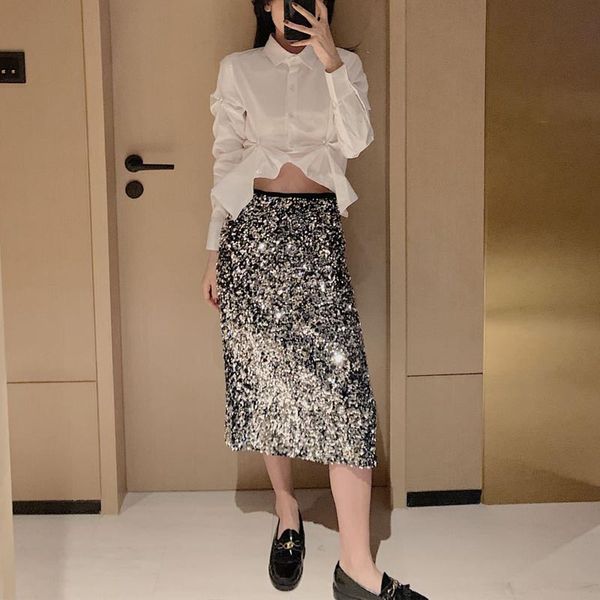 women skirt 2020 spring new sequined high waist skirt female buling hip midi +top, Black
women skirt 2020 spring new sequined high waist skirt female buling hip midi +top, Black