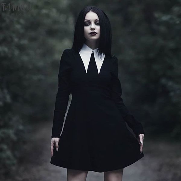 gothic turn-down collar mini dress women vintage long sleeve empire a-line dresses autumn femme casual vestidos, Black;gray
gothic turn-down collar mini dress women vintage long sleeve empire a-line dresses autumn femme casual vestidos, Black;gray