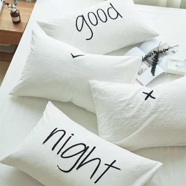 

rectangle 74*48cm simple white good night embroidered pillow case cotton envelope words embroidery pillowcase bed pillow cover