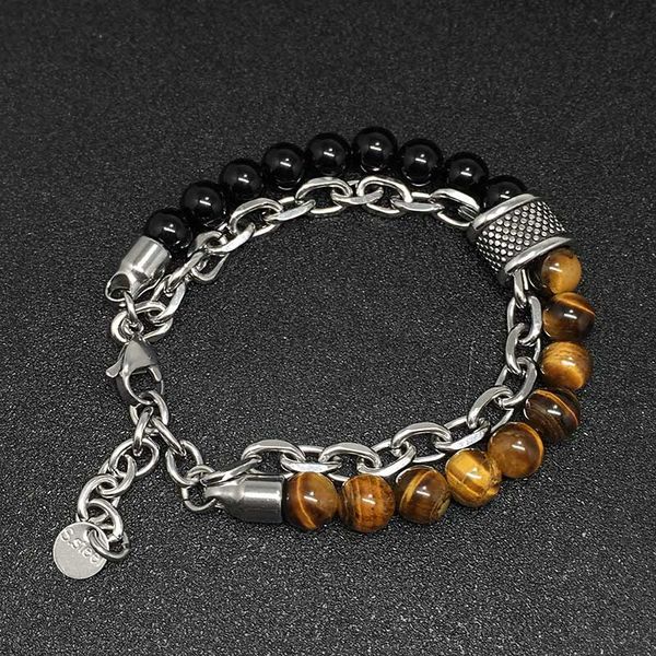 2020 natural stone beads bracelet tiger eye men's chain on hand stainless steel charm bracelet male steampunk hip hop wholesale, Black
2020 natural stone beads bracelet tiger eye men's chain on hand stainless steel charm bracelet male steampunk hip hop wholesale, Black