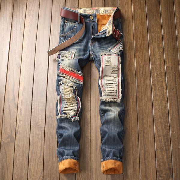 mens designer jeans plus thick velvet patch washed trousers elastic straight pants fashion pencil pants zipper denim jeans, Blue
mens designer jeans plus thick velvet patch washed trousers elastic straight pants fashion pencil pants zipper denim jeans, Blue