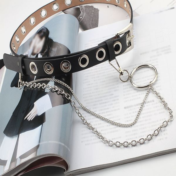 women punk chain fashion belt adjustable black single eyelet grommet leather buckle belt, Black;brown
women punk chain fashion belt adjustable black single eyelet grommet leather buckle belt, Black;brown