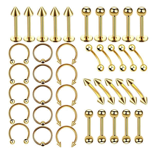 40 pack 16g piercing jewelry kit solid meatl hoop nose ring horseshoe lip tongue eyebrow tragus ring piercing navel ring, Slivery;golden
40 pack 16g piercing jewelry kit solid meatl hoop nose ring horseshoe lip tongue eyebrow tragus ring piercing navel ring, Slivery;golden