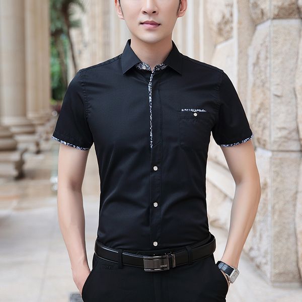 men's casual shirts browon 2021 summer shirt short sleeve solid color turn-down collar regular fit white dress for work clothes, White;black
men's casual shirts browon 2021 summer shirt short sleeve solid color turn-down collar regular fit white dress for work clothes, White;black