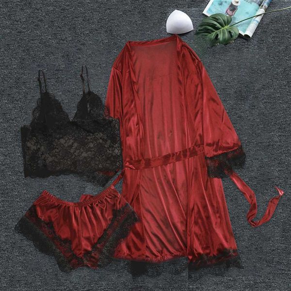 women pajamas 3pc set homewear2019 satin lace pajama set nightie sleepwear nightdress kimono nightgown bathrobe night wear, Black;red
women pajamas 3pc set homewear2019 satin lace pajama set nightie sleepwear nightdress kimono nightgown bathrobe night wear, Black;red