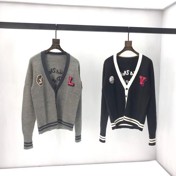 women's knit cardigan men's knit cardigan v-neck sweater striped letter pattern badge sweater 2019 autumn winter new jacket qq3, White;black
women's knit cardigan men's knit cardigan v-neck sweater striped letter pattern badge sweater 2019 autumn winter new jacket qq3, White;black